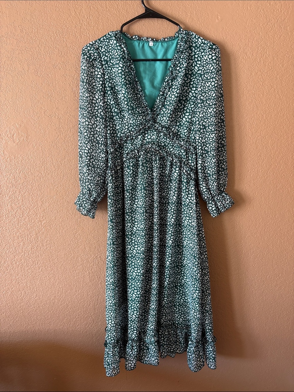 Teal Floral V-Neck Midi Dress